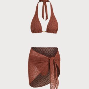 Brown Jacquard Three-Piece Set