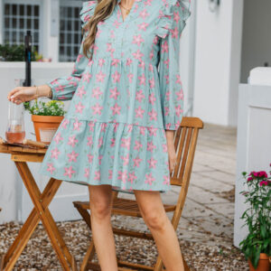 Alternative view of At This Time Light Blue Floral L/S Babydoll Dress
