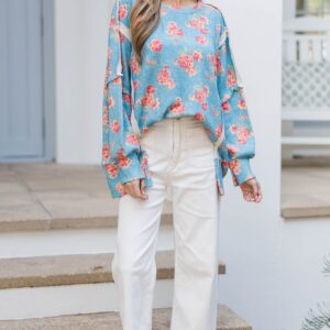 Alternative view of Sweet Perfection Blue Large Floral Sweater