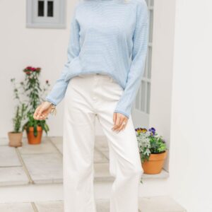 Alternative view of What A Treat Blue Striped Mock Neck Sweater