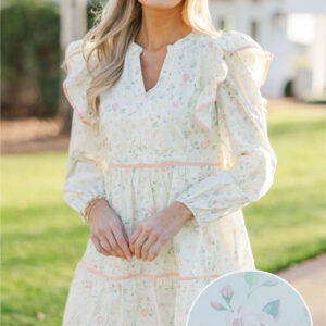 At This Time Sage Green Ditsy L/S Babydoll Dress