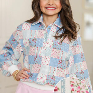 Sweet Statements Blue Patchwork Pullover