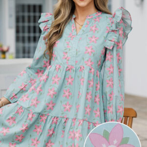At This Time Light Blue Floral L/S Babydoll Dress