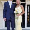 Yellow Mermaid Satin V Neck Long Party Dress