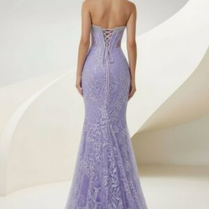 Alternative view of Lilac Strapless Mermaid Sequined Lace Formal Prom Dresses With Beading