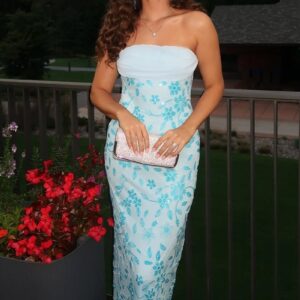 Blue Strapless Sheath Floral Sequins Long Prom Dresses