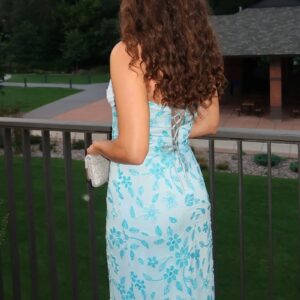 Alternative view of Blue Strapless Sheath Floral Sequins Long Prom Dresses