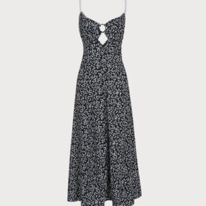 Black Floral Tie Straps Maxi Dress