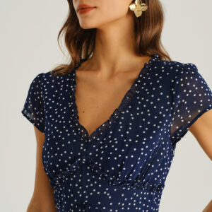 Alternative view of Navy Polka Dot Cap Sleeve Midi Dress