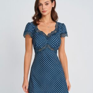 Blue V Neck Polka Dot Mini Dress