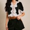 Black V Neck Lace Tee