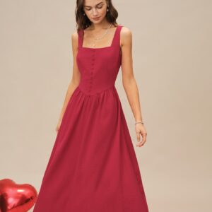 Alternative view of Red Square Neck Midi Dress